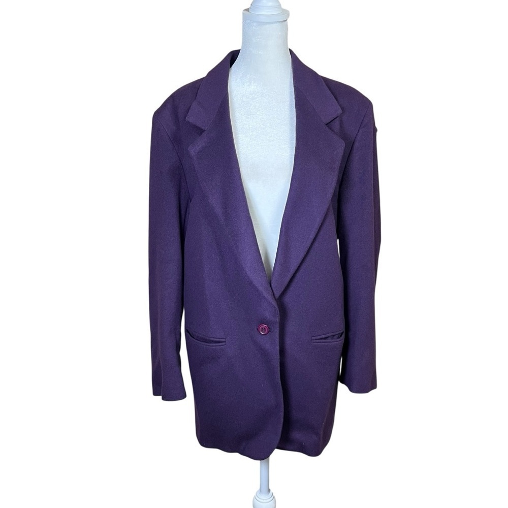 VTG 90s LL BEAN Wool Cashmere Purple Coat Jacket Blazer Single Button Women Sz 8